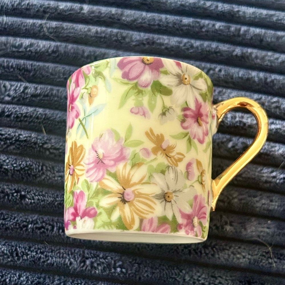 Floral Bone China Mug with Gold Handle